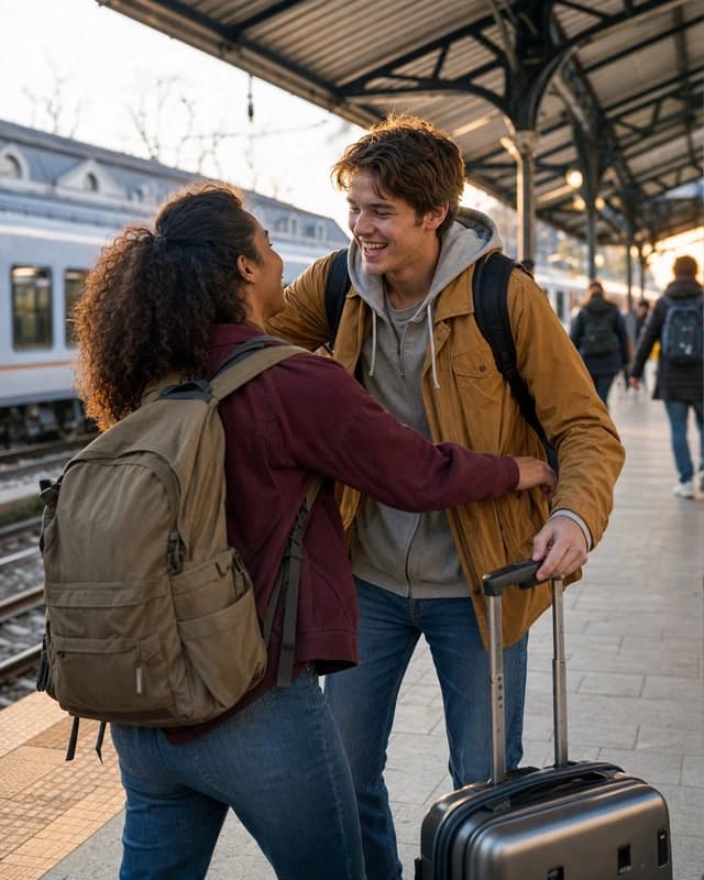 Exchange participants greeting one another at a railway station